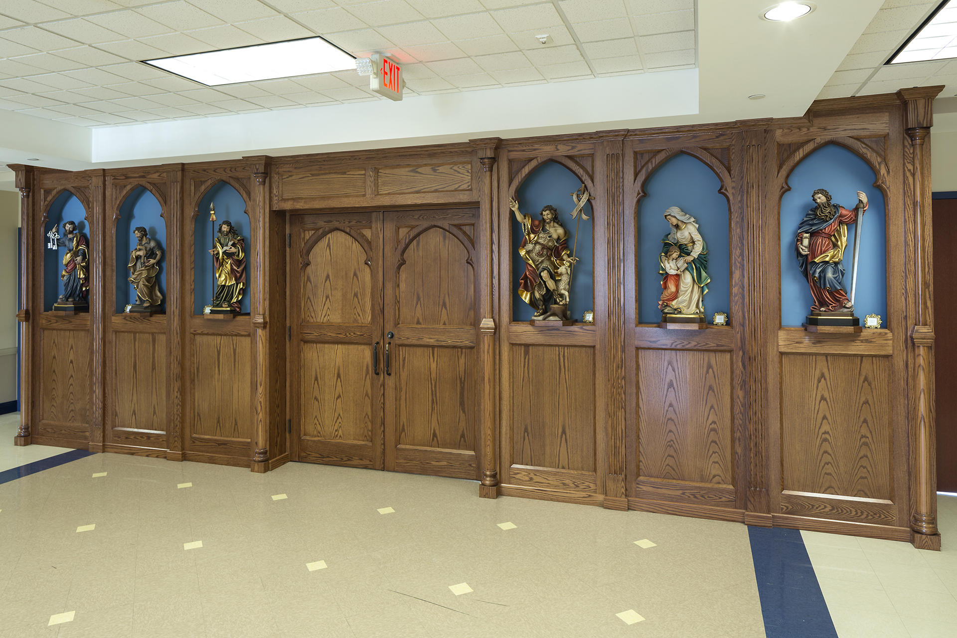 custom woodwork for ava maria school statues